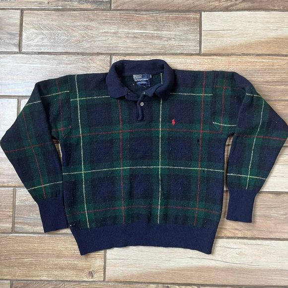 vintage polo plaid collared sweater c48f - Picture 1 of 4